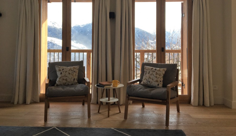 Courchevel Ski Chalet | Reading nook with mountain view, Courchevel Ski Chalet | Interior Designers